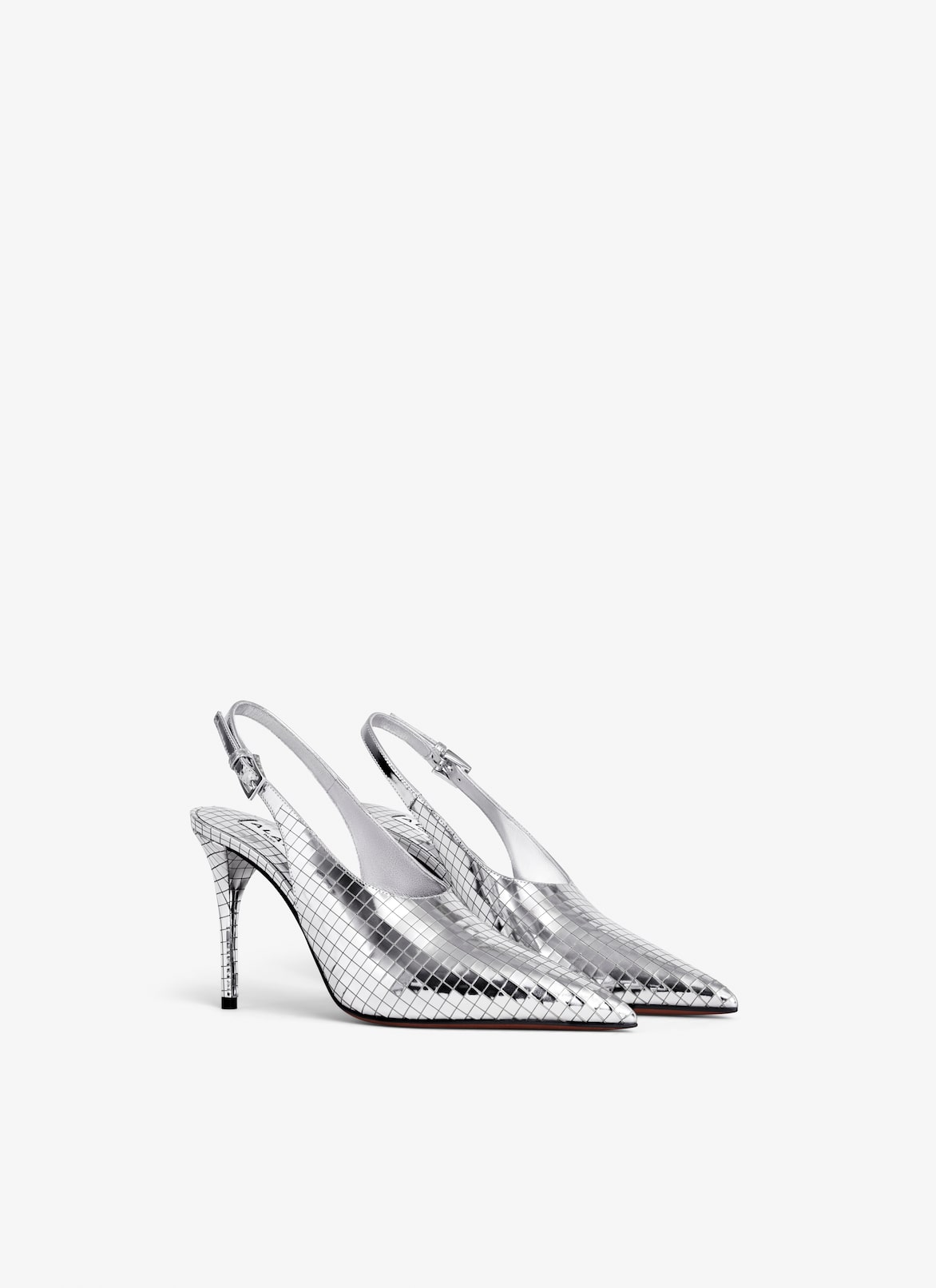 ART DECO SLINGBACKS IN MIRROR CALFSKIN ALAÏA SILVER ART DECO SLINGBACKS IN MIRROR CALFSKIN